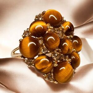 VINTAGE 10K Gold Cats Eye Chrysoberyl Citrine Ring Sz 8.25 Tigers Eye Ring 8CTTW